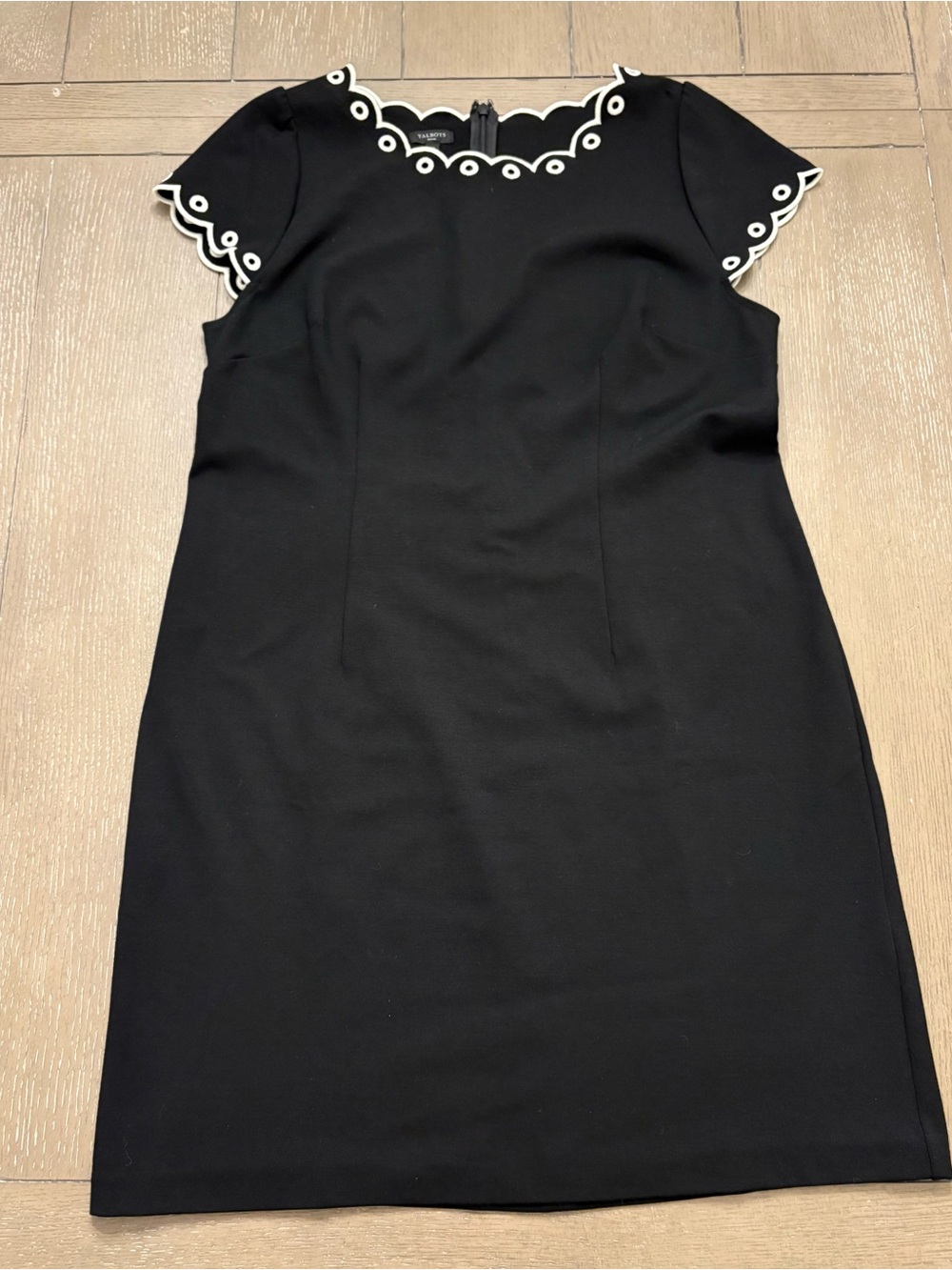 Talbots 12P black Scallop-Trim Sheath Dress